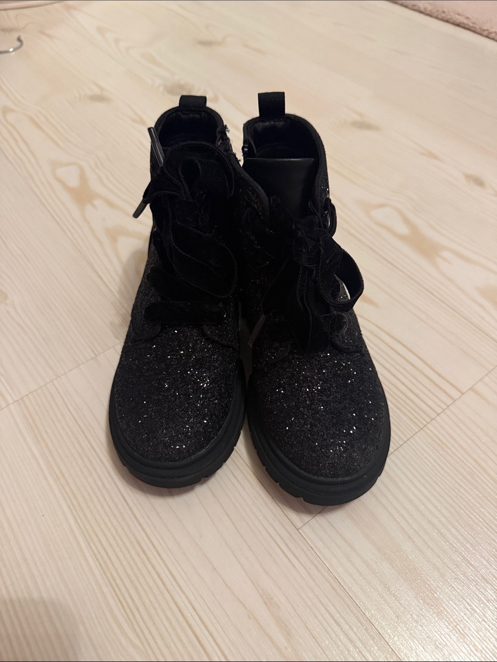 Cat & Jack Black Glitter Lace-Up Kids Ankle Boots